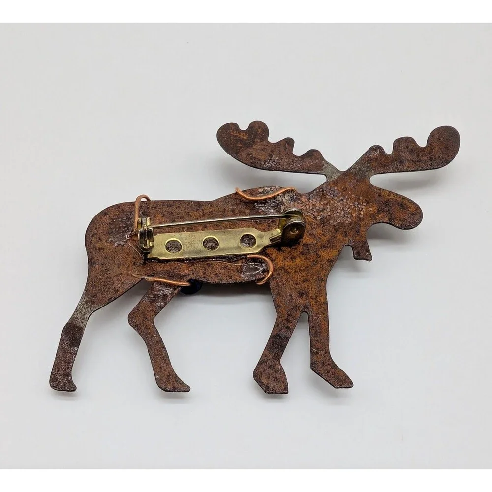 Primitive Moose Christmas Brooch Pin Winter Rustic Artisan Handmade